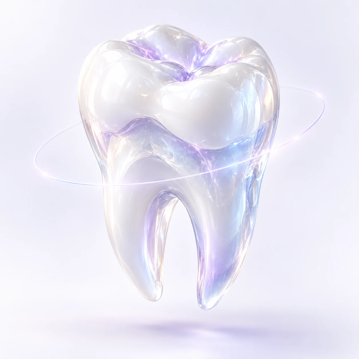 Pearlescent sculptural tooth representing connected dental intelligence